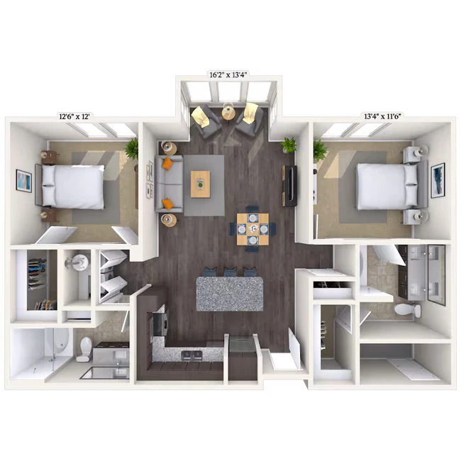 Traditional 2x2 1110-1152 SF 342 floor plan
